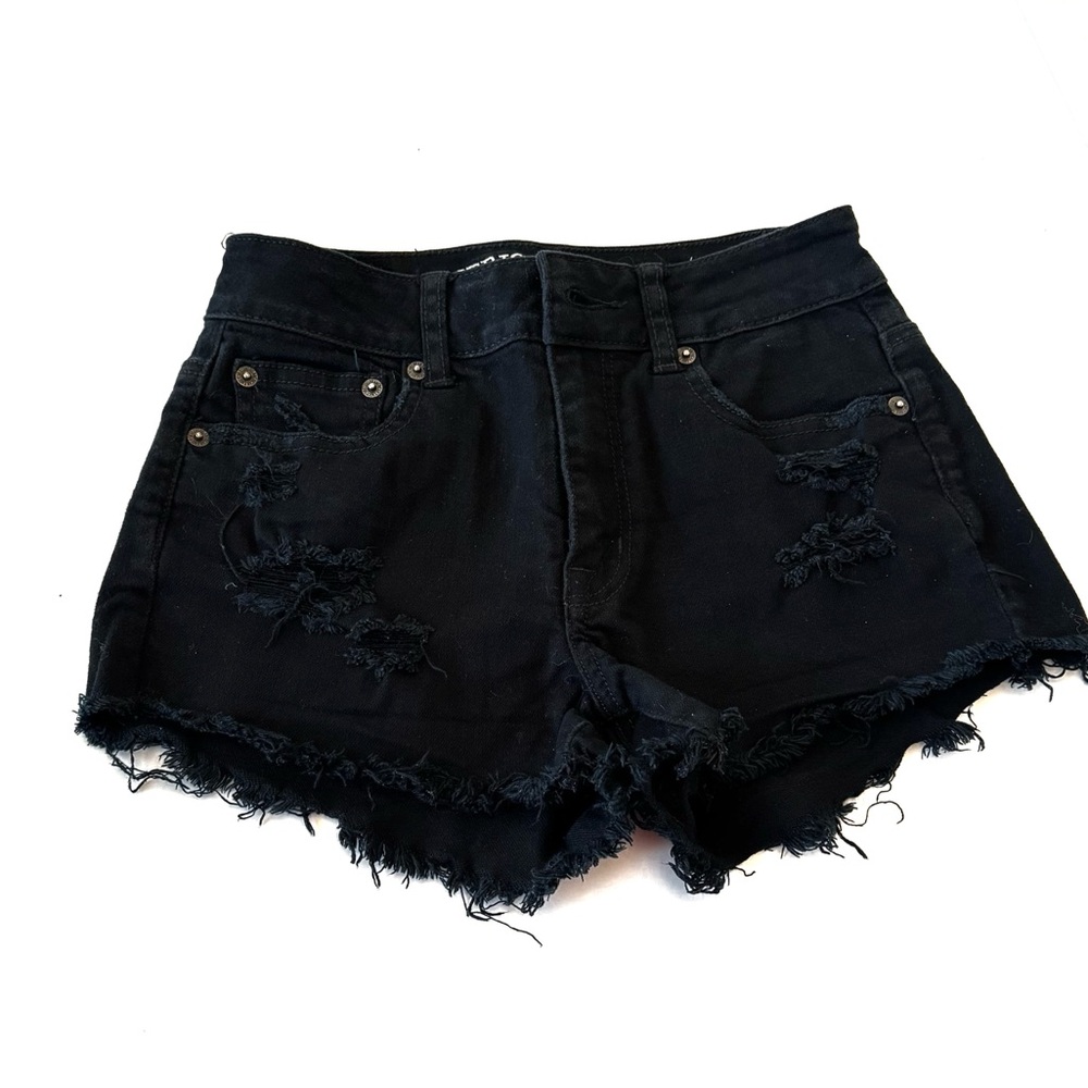 AEO Black Distressed Denim Shorts